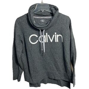 Calvin Klein Drape Cowl Neck Sweatshirt Women Small Graphic Logo Grey